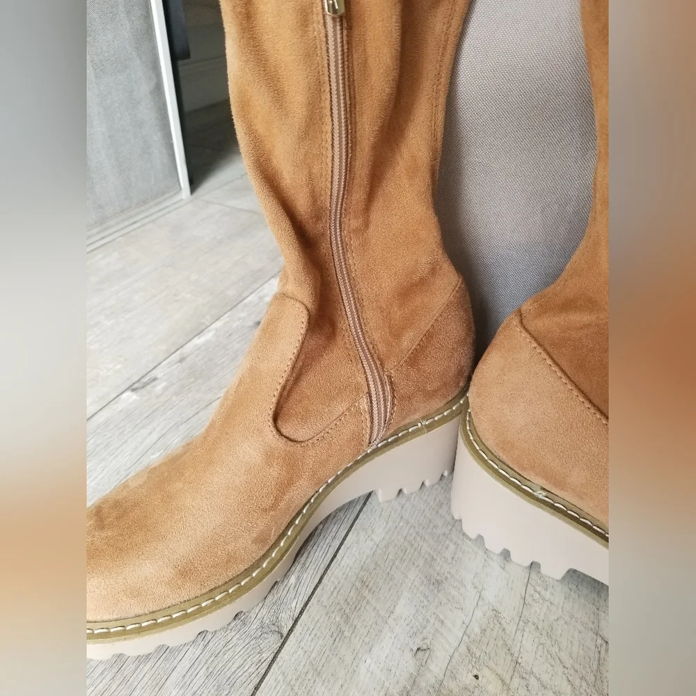 Nicole Miller Bass Over the Knee Faux Suede Stretch Boots, Camel 7.5